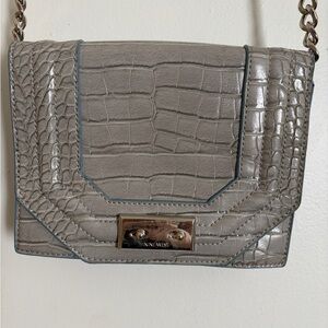 Nine West Gray Croc-Embossed Chain Strap Crossbody